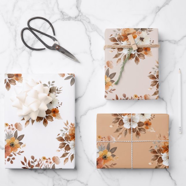 Aquarelle Automne Floral Papier Cadeau (Recto)