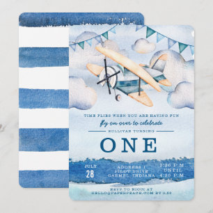 Aquarelle Avion Boy Invitations de fête d'annivers