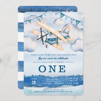 Aquarelle Avion Boy Invitations de fête d'annivers
