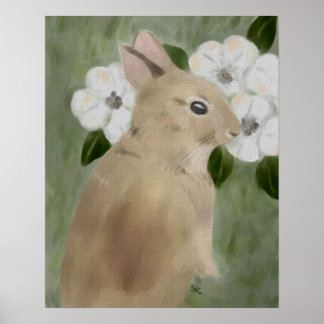 Aquarelle Baby Rabbit et fleurs Poster Imprimer