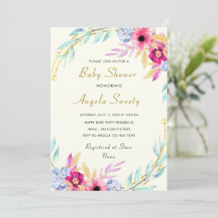 Aquarelle Baby shower Floral Exemple d'invitation
