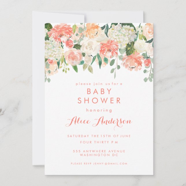 Aquarelle Baby shower Floral Garden Invitation (Devant)
