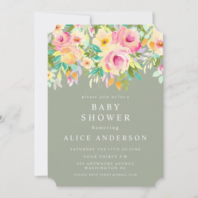 Aquarelle Baby shower Floral Garden Invitation (Devant)