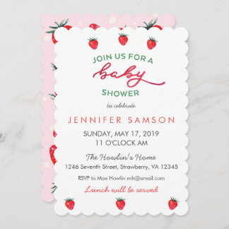 Aquarelle Baby shower fraise Invitation rose