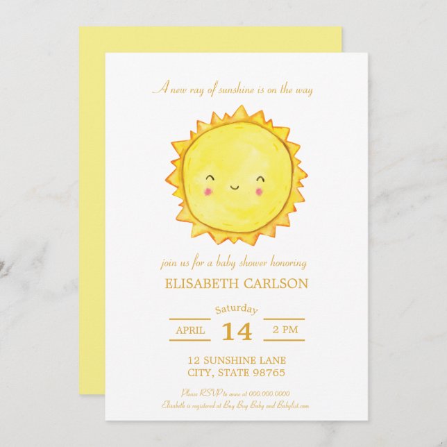 Aquarelle Baby shower solaire Invitation Neutre (Devant / Derrière)