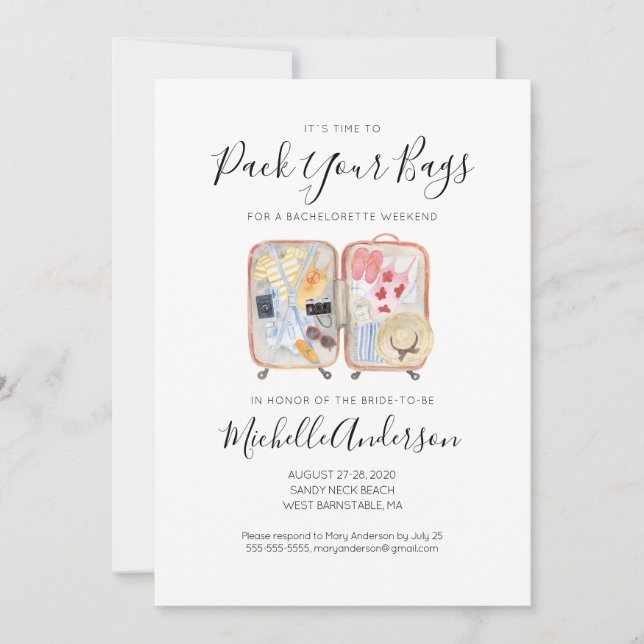 Aquarelle Bagage Bachelorette Invitation Week-end (Devant)