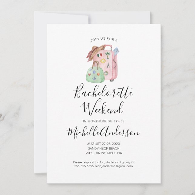 Aquarelle Bagage Bachelorette Invitation Week-end (Devant)