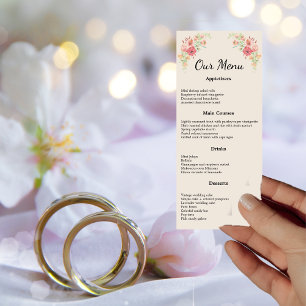 Aquarelle Bague de Fleurs sur Carte Menu Beige