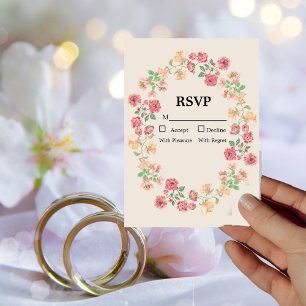 Aquarelle Bague de Fleurs sur carte RSVP beige
