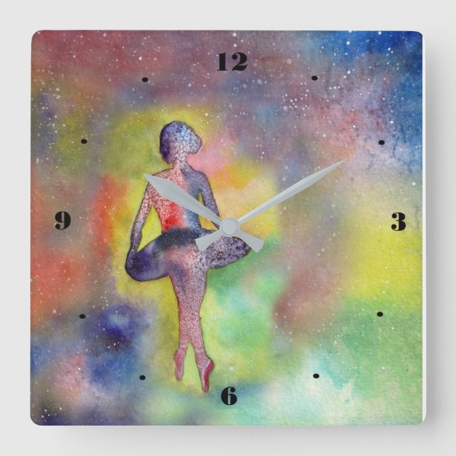 Aquarelle Ballerina Space Wall Horloge (Recto)