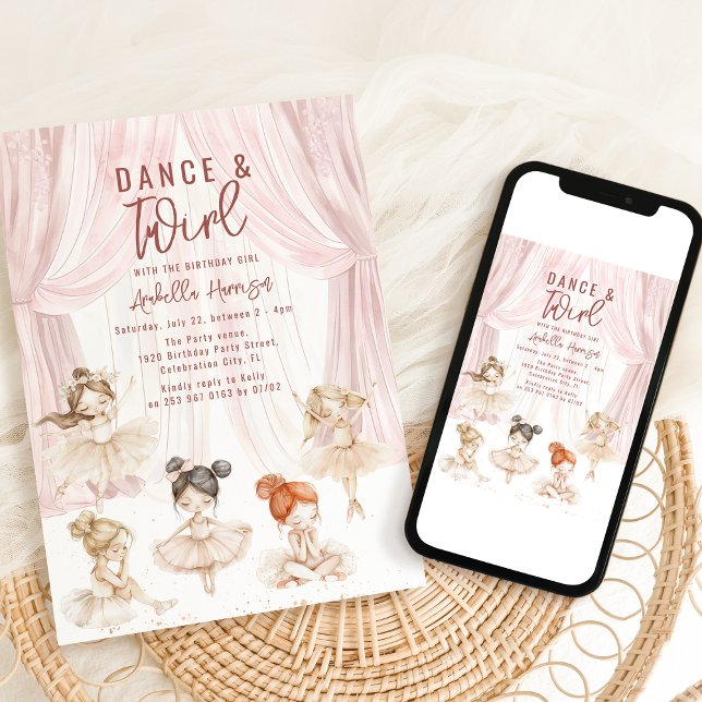 Aquarelle Ballet Enfants | Invitation d'anniversai (Créateur téléchargé)