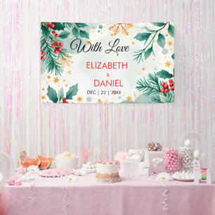 Aquarelle bannière Mariage de Noël avec Holly