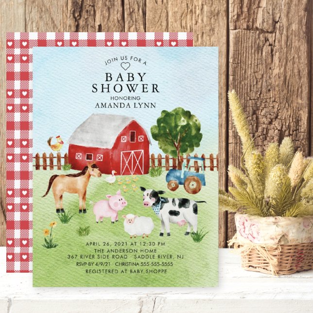 Aquarelle Barnyard Animaux Baby shower Invitation (Créateur téléchargé)