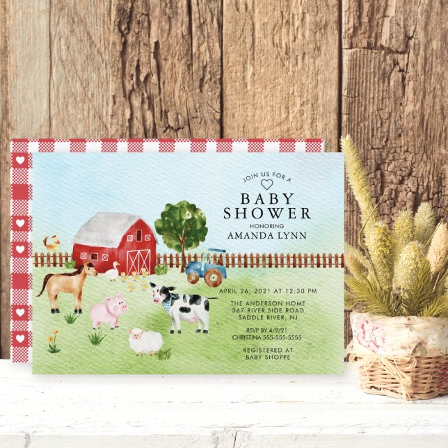 Aquarelle Barnyard Animaux Baby shower Invitation (Créateur téléchargé)