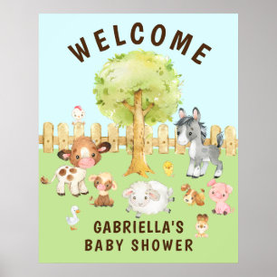 Aquarelle Barnyard Animaux Baby shower Poster
