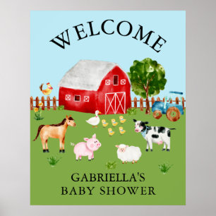 Aquarelle Barnyard Animaux Baby shower Poster