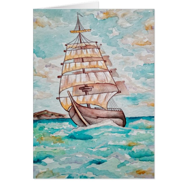 Aquarelle Bateau Voile Eté Mer Vie Océane (Devant)