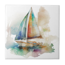 Aquarelle Bateaux à voile Carreaux en céramique