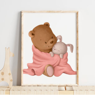 Aquarelle Beary Bunny Hug Impression du mur d'ou