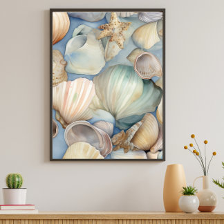Aquarelle Beaux Coquillages Poster Motif