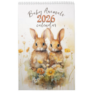 Aquarelle Bébé Animaux 2026 Calendrier