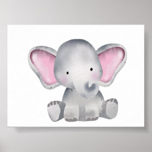 Aquarelle bébé éléphant assis poster