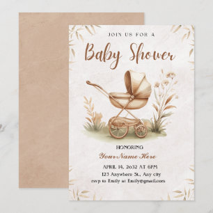 Aquarelle Beige Rustique Baby shower Invitation Ga