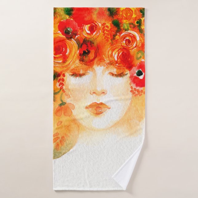 Aquarelle belle femme portant la couronne (Serviette de bain)