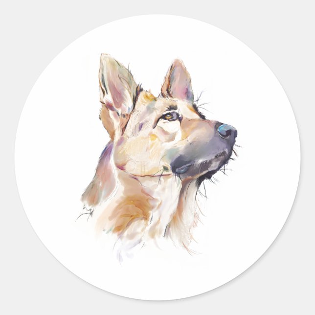 Aquarelle Berger Allemand, Autocollant (Devant)