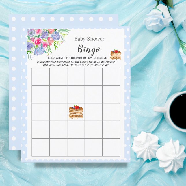 Aquarelle Berry Pancake Blue Baby shower Bingo (Experience the enchantment of a Watercolor Berry Pancake Blue Gingham-themed Baby Shower.)