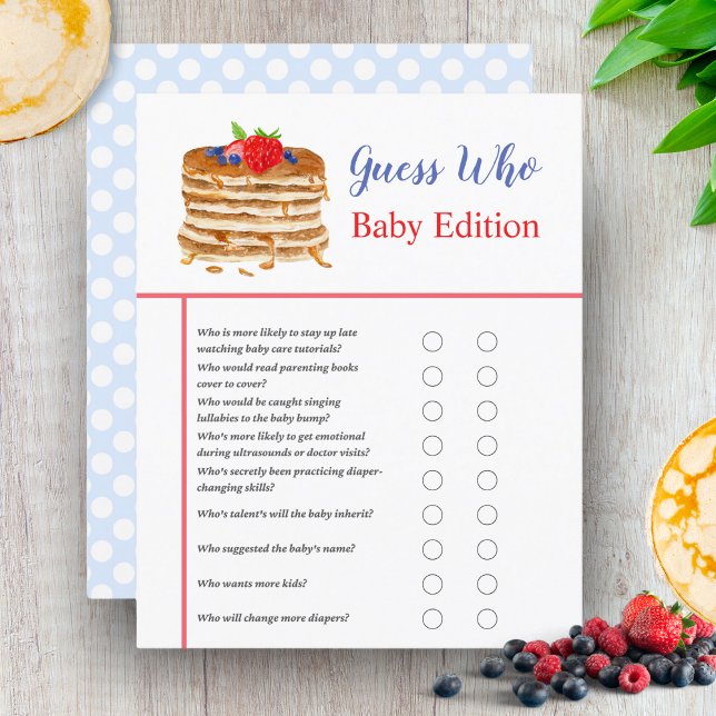 Aquarelle Berry Pancake Blue En vichy Baby shower (Indulge in a charming Watercolor Berry Pancake Blue Gingham Baby Shower, blending sweetness.)