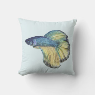 Aquarelle Bêta Bleu Poisson Lancer Oreiller