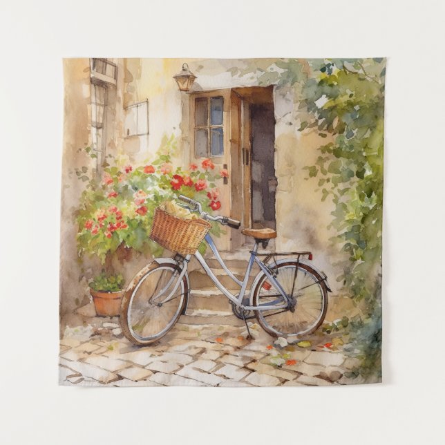 Aquarelle Bicyclette Art Tapisserie (Devant)