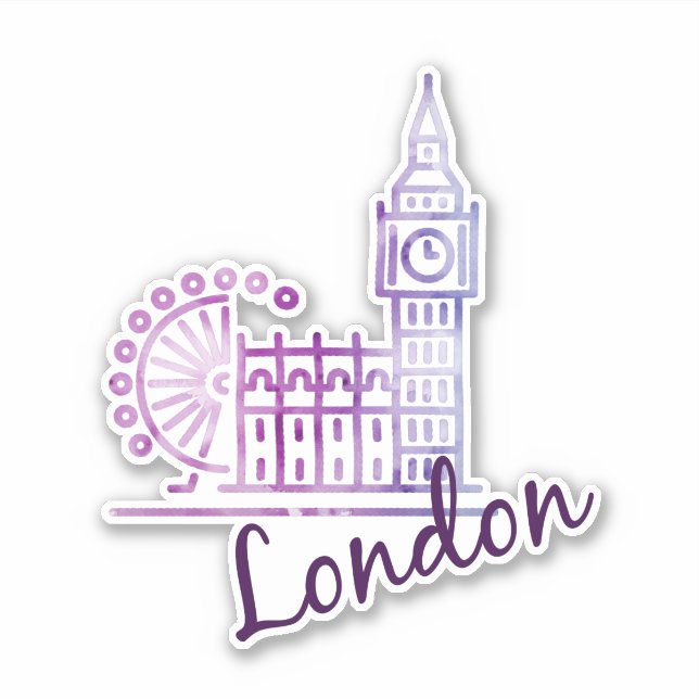 Aquarelle Big Ben London Sticker - British Travel (Devant)