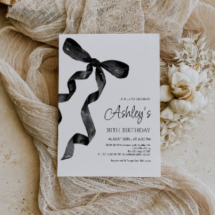 Aquarelle Black Bow Invitation Anniversaire
