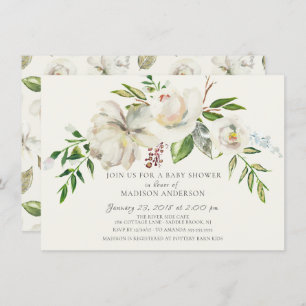 Aquarelle blanc Baby shower floral Invitation