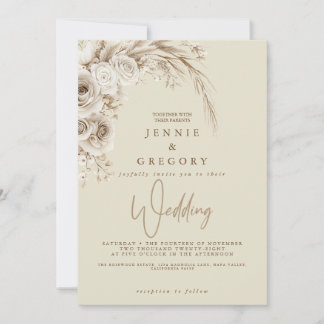 Aquarelle Blanc Boho Mariage Floral Invitation