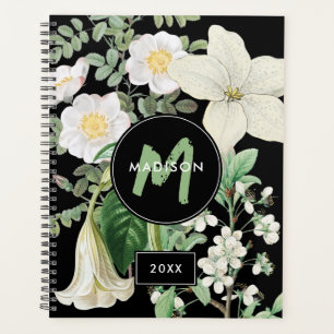 Aquarelle Blanc Fleur sauvage Sage Vert Monogramme