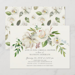 Aquarelle Blanc Floral Invitation à la douche nupt