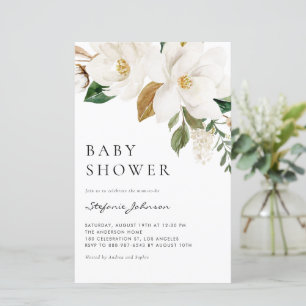 Aquarelle blanc Magnolia Baby shower Invitation