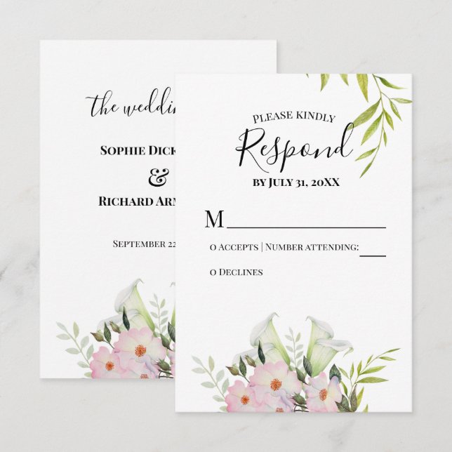 Aquarelle blanche Calla Lys Mariage carte RSVP (Devant / Derrière)