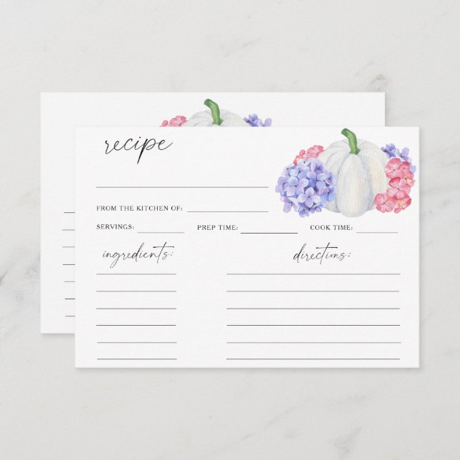 Aquarelle blanche citrouille - carte de recette (Devant / Derrière)