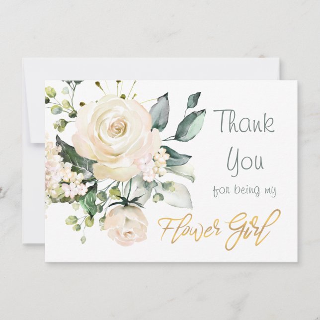 Aquarelle blanche roses Fleur Carte de remerciemen (Devant)