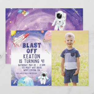 Aquarelle Blast off Space Invitation Anniversaire