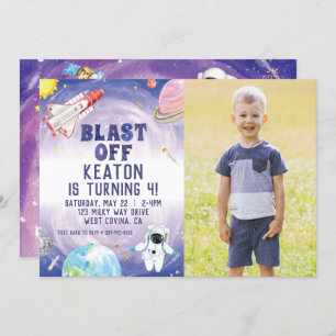 Aquarelle Blast off Space Invitation Anniversaire