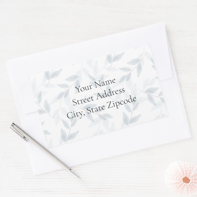 Aquarelle bleu ardoise Feuilles Motifs Étiquettes (Enveloppe)