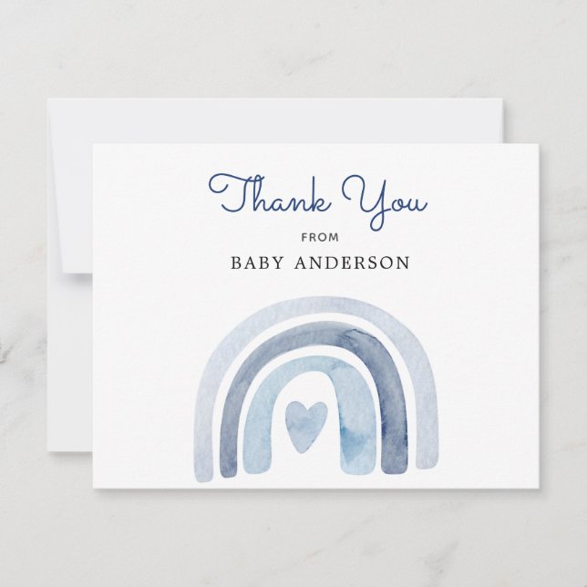 Aquarelle bleu Baby shower arc-en-ciel Merci (Devant)