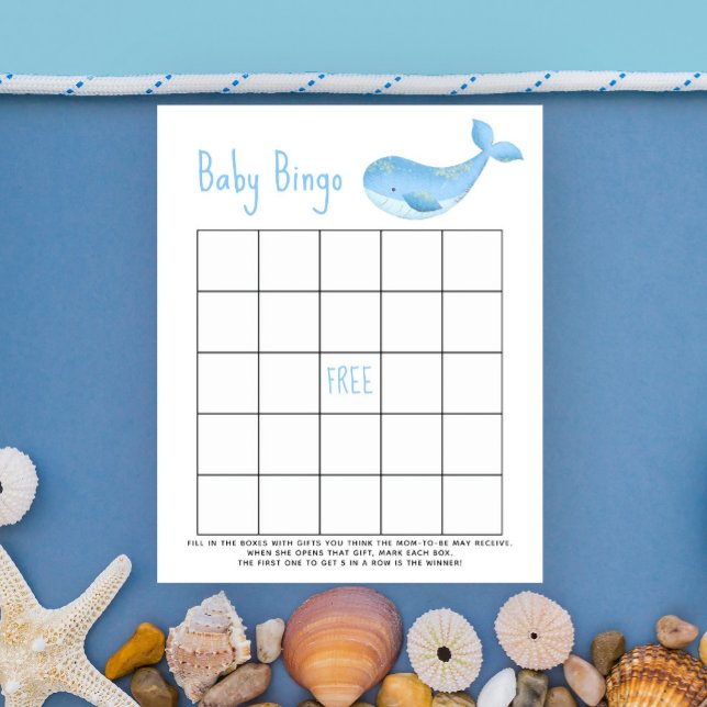 Aquarelle bleu baleine - Baby shower jeu de bingo (Créateur téléchargé)