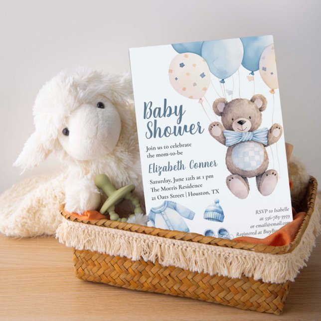 Aquarelle bleu bébé ours garçon douche Invitation (Blue Watercolor Baby Bear Boy Shower Invitation)