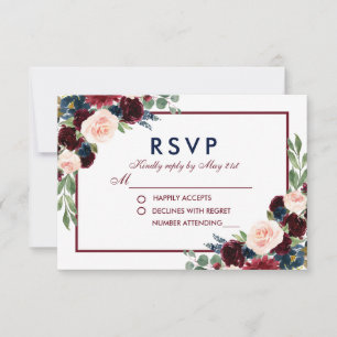 Aquarelle bleu Bourgogne Mariage floral RSVP